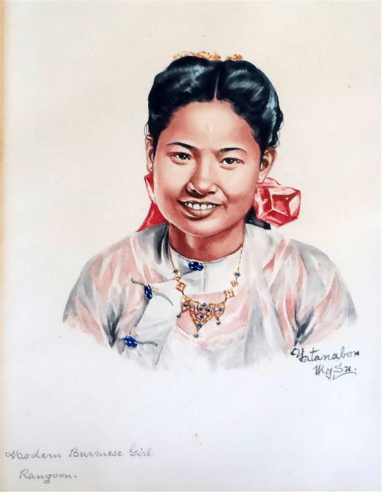 Yatanabon Maung Su (Burmese 1903-1966) Portraits; 9.75 x 6.75in. & 12 x 9.75in.